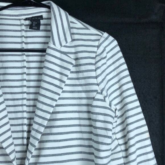 Tahari Womens Jacket White Gray Striped Button Blazer Stretch Large - Picture 5 of 12